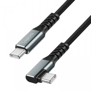 Kabel USB 3.2 Gen2 LogiLink CU0270 USB-C - USB-C, M/M, 10 Gb/s, 100 W, 4K, kątowy, czarny, 0,5m