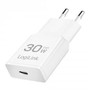 Ładowarka sieciowa LogiLink PA0347 USB GaN, 30 W, 1x USB-C (PD), biała