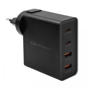 Ładowarka sieciowa Qoltec GaN POWER PRO | 2xUSB-C | 2xUSB | 130W | 5-20V | 1.5-5A | PD | Czarna