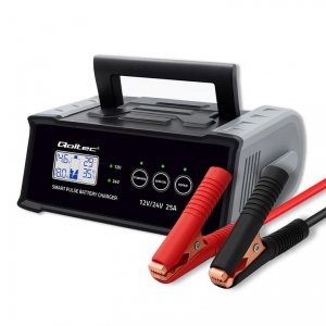 Ładowarka inteligentna Qoltec mikroprocesorowa 12V 24V 25A | Prostownik z funkcją naprawy do akumulatora AGM GEL SLA | LCD