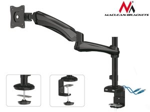Uchwyt do monitora czarny Maclean MC-669B ze sprężyną podwójne ramię 17&quot;-32&quot; 8 kg + USB 3.0