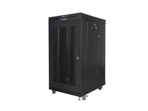 OUTLET: Szafa instalacyjna Rack stojąca 19" 22U 800x800 Drzwi Perforowane czarna Lanberg (flat pack) LCD V2 - PO TEST