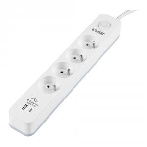 OUTLET: Listwa antyprzepięciowa Ever Protect 4PL 1A1C USB 1,5m biała - OTW OPAK