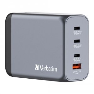 OUTLET: Ładowarka sieciowa Verbatim GaN GNC-200 3xUSB-C PD (2x100W+65W) 1xUSB-A QC 3.0 - OTW OPAK