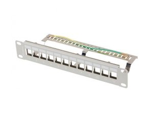 Patch panel pusty Lanberg 12 Port 1U 10&quot; FTP z organizerem do modułów Keystone szary