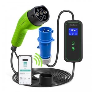 Ładowarka Qoltec mobilna do samochodu elektrycznego EV z regulacją 2w1 Typ2 | 7kW | 230V | CEE 3 PIN | Wi-Fi | LCD | Przenośna | Wallbox | 5m