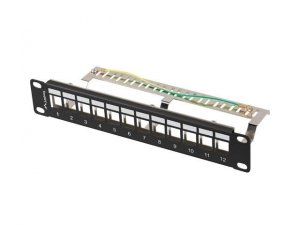 Patch panel pusty Lanberg 12 Port 1U 10&quot; FTP z organizerem do modułów Keystone czarny