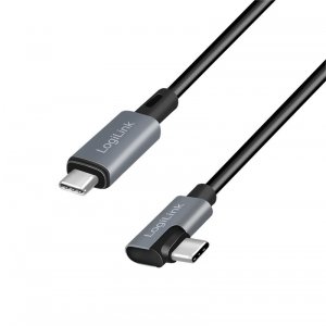 Kabel USB 2.0 LogiLink CU0184 USB-C - USB-C, M/M, kątowy, czarno/szary, 3m