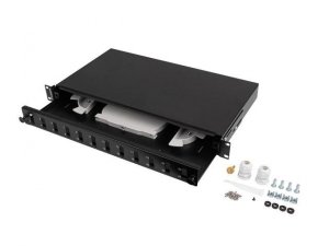 Przełącznica światłowodowa  Lanberg 12xSC Duplex / 12xLC Quad Rack 19&quot; 1U Czarna + akcesoria