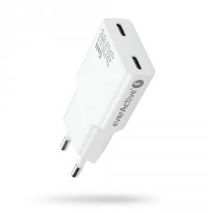 Ładowarka sieciowa everActive GaN SUPER SLIM SC-385Q QC4+ 2x USB-C PD 30W biała