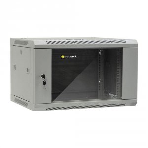 Szafa wisząca 19&quot; Netrack, 6U/600x450mm – szary, drzwi szklane, otwierane boki