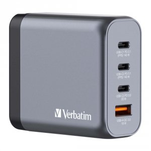 OUTLET: Ładowarka sieciowa Verbatim GaN GNC-140 3xUSB-C PD (2x140W+20W) 1xUSB-A QC 3.0 - OTW OPAK