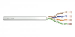 Kabel teleinformatyczny patchcordowy DIGITUS kat.5e, U/UTP, linka, AWG 26/7, PVC, 305m, szary, karton