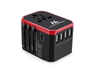 Adapter podróżny zasilacz Maclean MCE238  4xUSB 2,4A + USB-C 3A bezpiecznik 8A Quick and Fast Charge, 150 kraje świata
