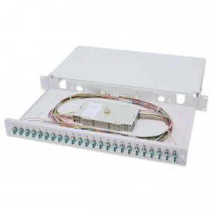 Przełącznica światłowodowa/Panel krosowy DIGITUS z wyposażeniem 19'' 1U, 24x LC dx, OM3, pigtaile, adaptery, tacki, wysuwany, szary