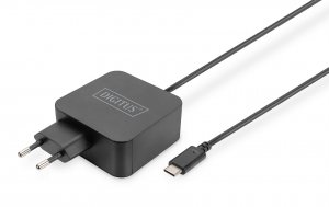 Ładowarka sieciowa DIGITUS zasilacz 1x USB-C PD 3.0 max. 65W zintegrowany kabel 1,2m czarna