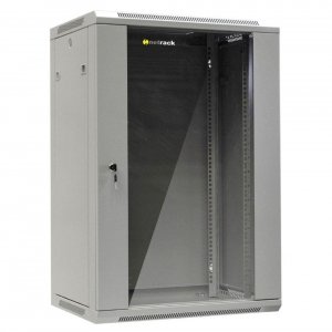 Szafa wisząca 19&quot; Netrack, 18U/600x450mm - szary, drzwi szklane, otwierane boki