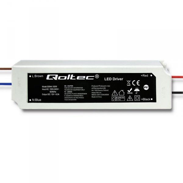 Zasilacz impulsowy LED Qoltec IP67 | 100W | 12V | 8.3A