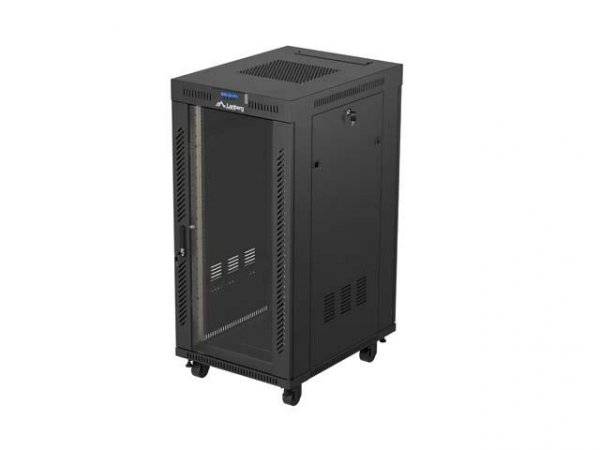 Szafa instalacyjna Rack Stojąca Lanberg 19&amp;quot; 24U 600x800 czarna drzwi przeszklone LCD (Flat Pack) v2