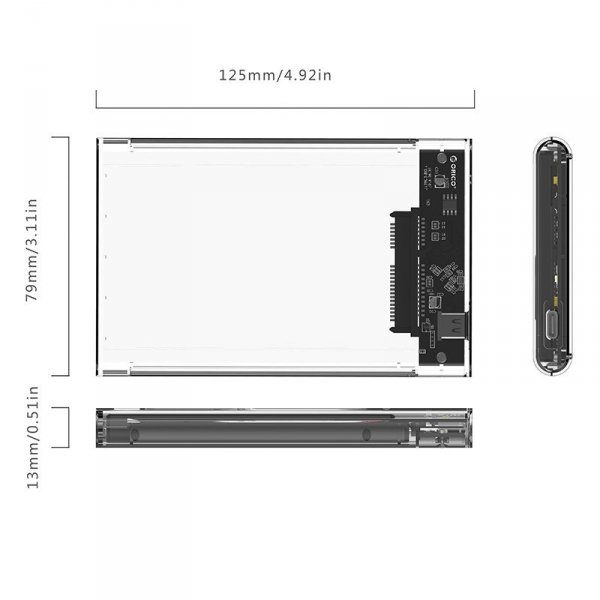 ORICO kieszeń HDD 2,5&quot; SATA USB-3.0 Typ-C przezroczysta