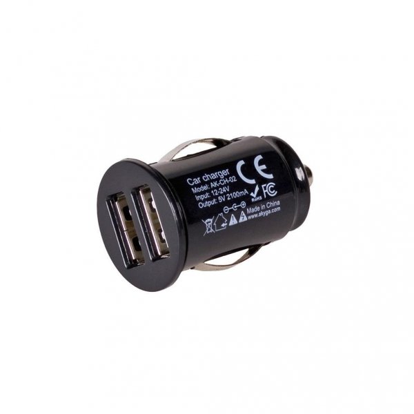 Ładowarka samochodowa Akyga AK-CH-02 12V 2xUSB 2100mA czarna