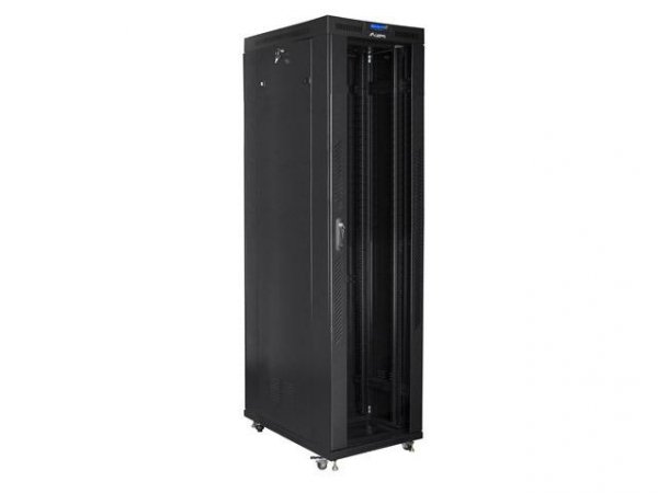 OUTLET: Szafa instalacyjna Rack stojąca 19&amp;quot; 47U 800x1000 czarna drzwi szklane LCD Lanberg (flat pack) - USZ OPAK