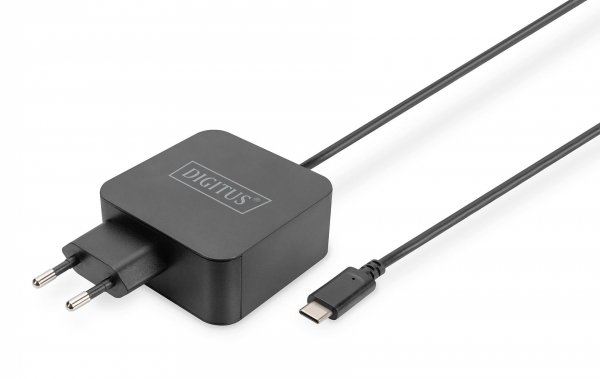 OUTLET: Ładowarka sieciowa DIGITUS zasilacz 1x USB-C PD 3.0 max. 65W zintegrowany kabel 1,2m czarna - USZ OPAK