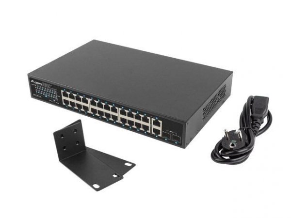 Switch niezarządzalny Lanberg 24x 1Gb PoE+/2x Gb 2x SFP Rack 19&amp;quot; Gigabit Ethernet 360W