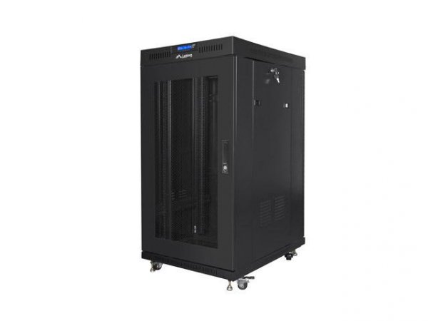 OUTLET: Szafa instalacyjna Rack stojąca 19&amp;quot; 22U 800x800 Drzwi Perforowane czarna Lanberg (flat pack) LCD V2 - PO TEST
