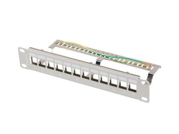 Patch panel pusty Lanberg 12 Port 1U 10&amp;quot; FTP z organizerem do modułów Keystone szary