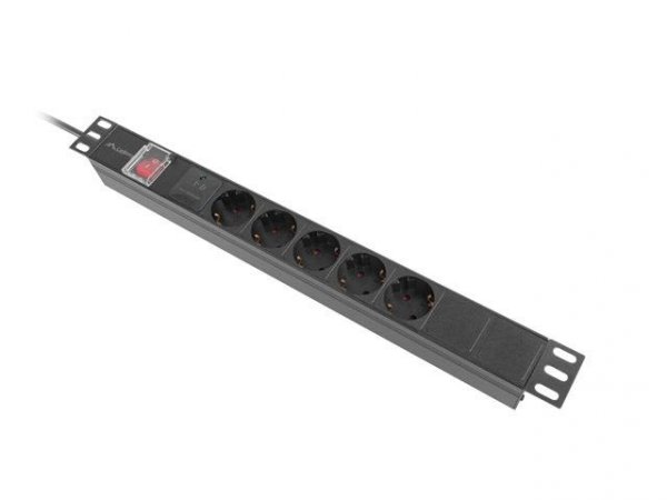 Listwa zasilająca Lanberg Rack PDU 19&amp;quot; 1U 10A 5x 230V Schuko 2M Czarna
