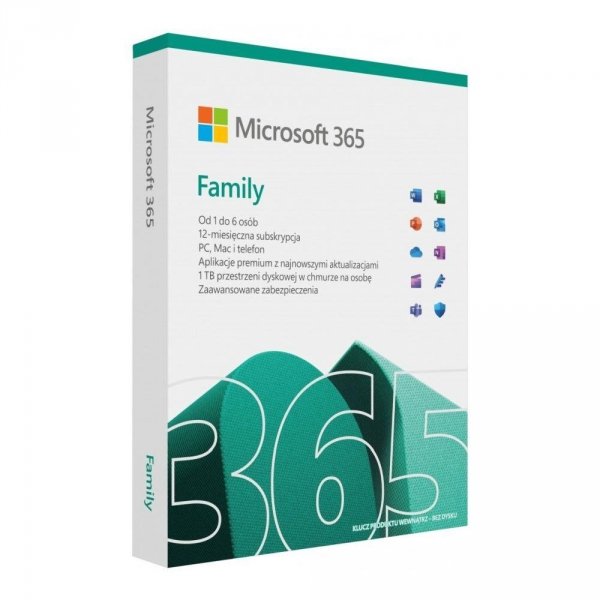 OUTLET: Oprogramowanie Microsoft 365 Family PL P10 1Y 6Users Win/Mac Medialess Box - USZ OPAK