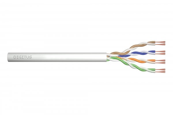 Kabel teleinformatyczny patchcordowy DIGITUS kat.5e, U/UTP, linka, AWG 26/7, PVC, 100m, szary, karton