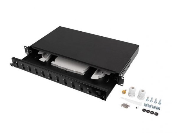 Przełącznica światłowodowa  Lanberg 12xSC Duplex / 12xLC Quad Rack 19&amp;quot; 1U Czarna + akcesoria