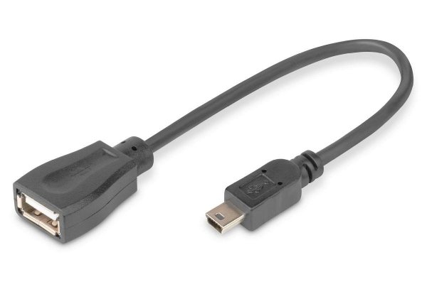 Kabel adapter USB 2.0 DIGITUS HighSpeed OTG Typ miniUSB B/USB A M/Ż czarny 0,2m