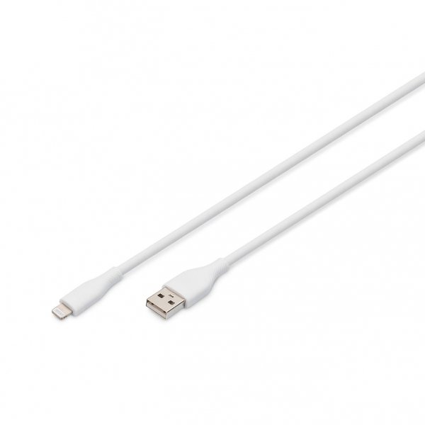 Kabel zasilający DIGITUS silikonowy USB-A - Lightning, USB 2.0 12W, certyfikat MFI, 0,5m biały