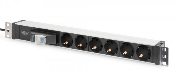 Listwa zasilająca DIGITUS PDU 19&amp;quot; RACK 6xSchuko kabel 2m 1xSchuko 16A wł./wył. nadmiarowo-prądowy alu.