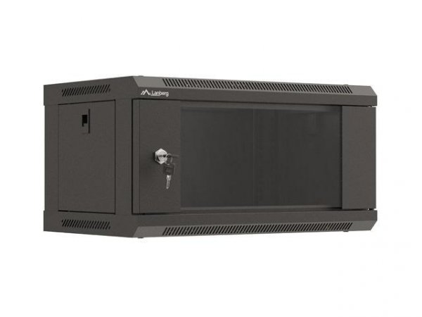 Szafa instalacyjna Rack wisząca 19&amp;quot; 4U 540x350 czarna Drzwi przeszklone Lanberg (flat pack)