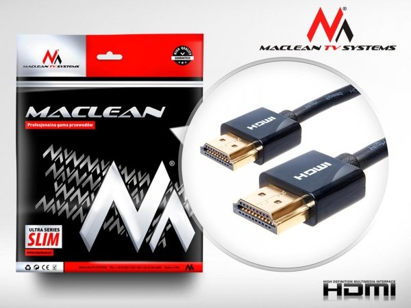 Kabel HDMI Maclean MCTV-702 HDMI 1.4 (M) - HDMI 1.4 (M) ULTRA SLIM, czarny 2m