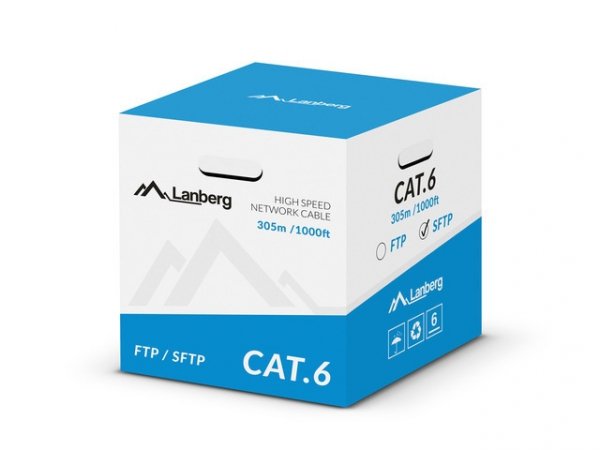 Kabel SFTP Lanberg kat. 6 305m drut CU szary