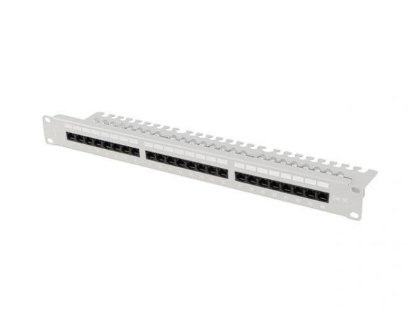 Patch panel Lanberg 24 port 1U 19&amp;quot; Kat.5e UTP z organizerem kablowym szary