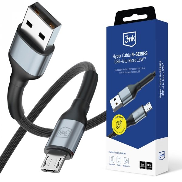 Kabel USB 3mk Hyper Cable N-SERIES USB-A to Micro 12W 5V/2.4A 1m
