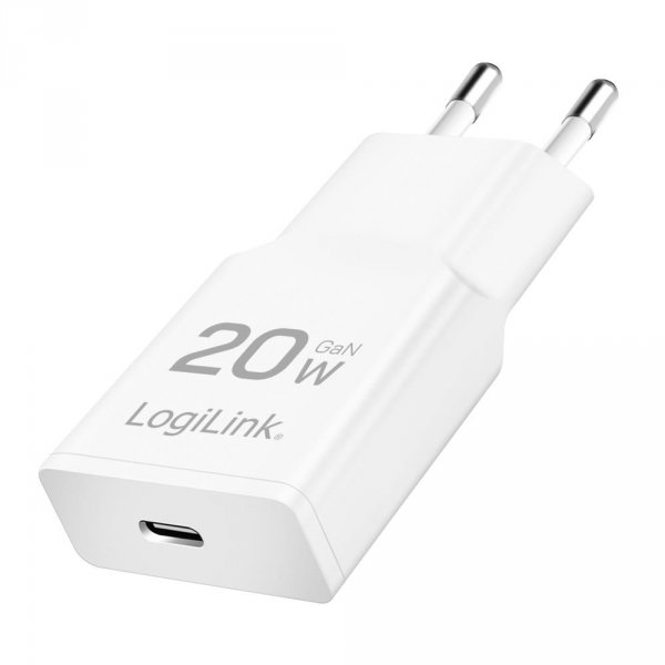 Ładowarka sieciowa LogiLink PA0345 USB GaN, 20 W, 1x USB-C (PD), biała