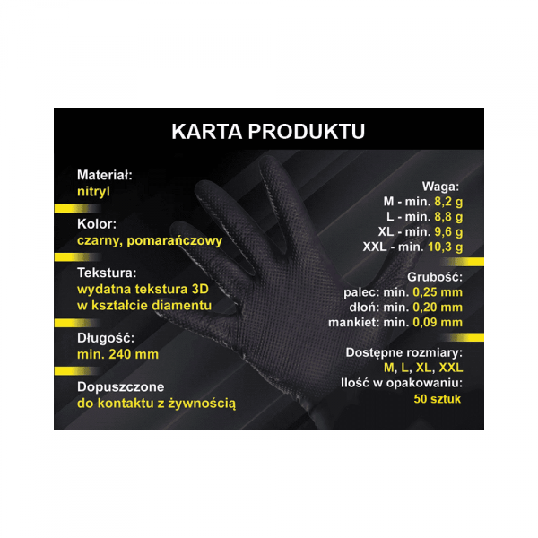 Rękawice nitrylowe PROMATES GRIP BLACK roz. XL - 50szt.