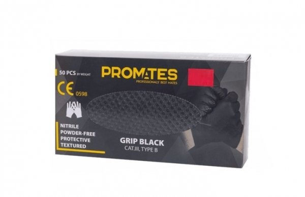 Rękawice nitrylowe PROMATES GRIP BLACK roz. XL - 50szt.