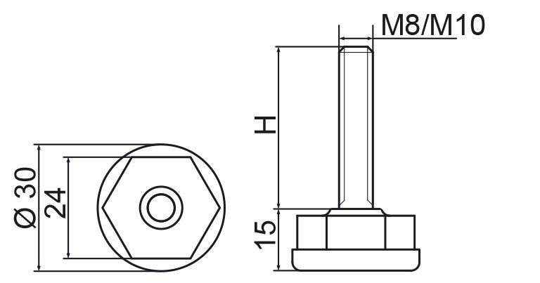 Stopka regulacyjna fi30 - M10x20 - 100 sztuk
