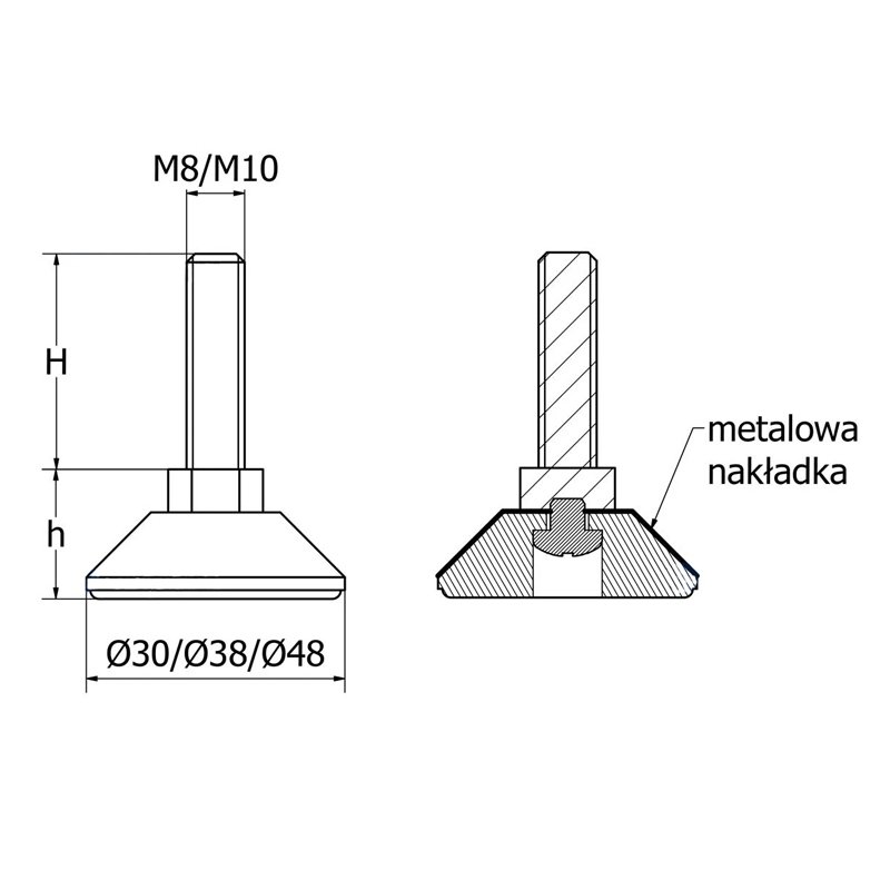 Stopka z metalową nakładką SR-12 fi30 M8x50 - 4 szt