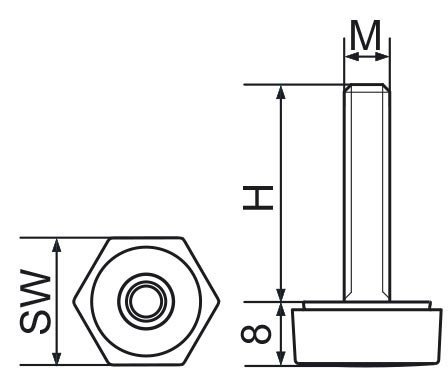 Stopka regulacyjna sześciokątna - SW24 M8x30 - 100 sztuk