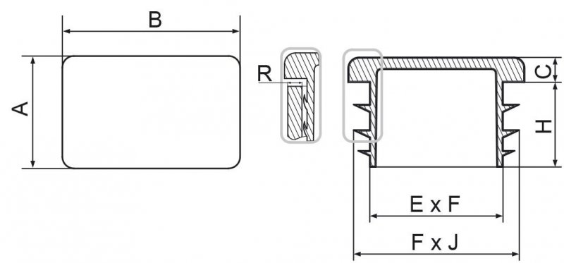 Zaślepki prostokątne 10x20mm (śc. 0,8-1,0) - 100 sztuk