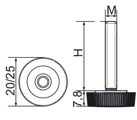 Stopka regulacyjna radełkowa fi20 M6x30 - 100 sztuk